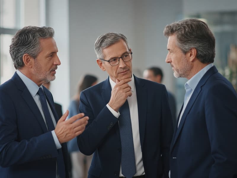 Three senior professionals discussing a project